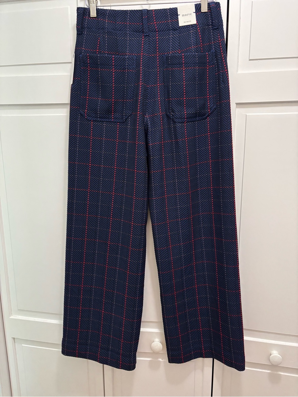 Anthropologie Navy Plaid Wide-Leg Pants with Red Windowpane